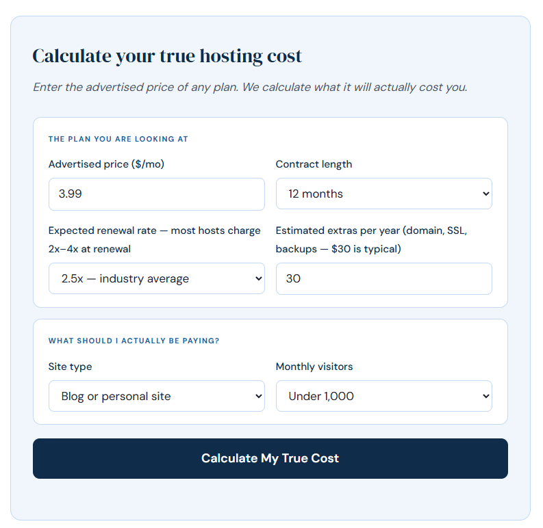 Web Hosting True Cost Calculator gallery image