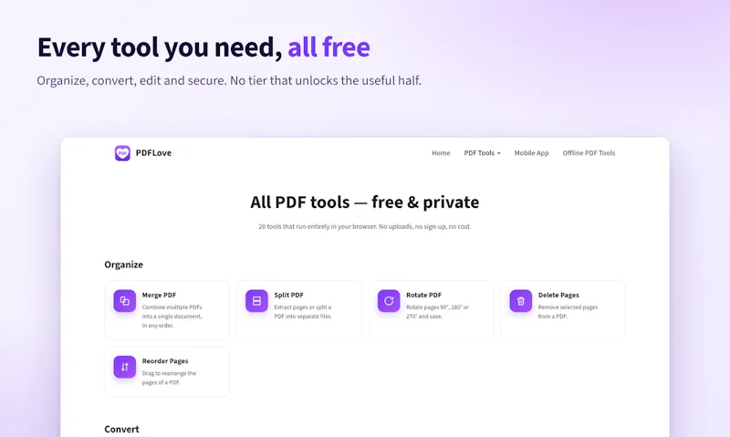 PDF tools with no uploads, no account screenshot 2