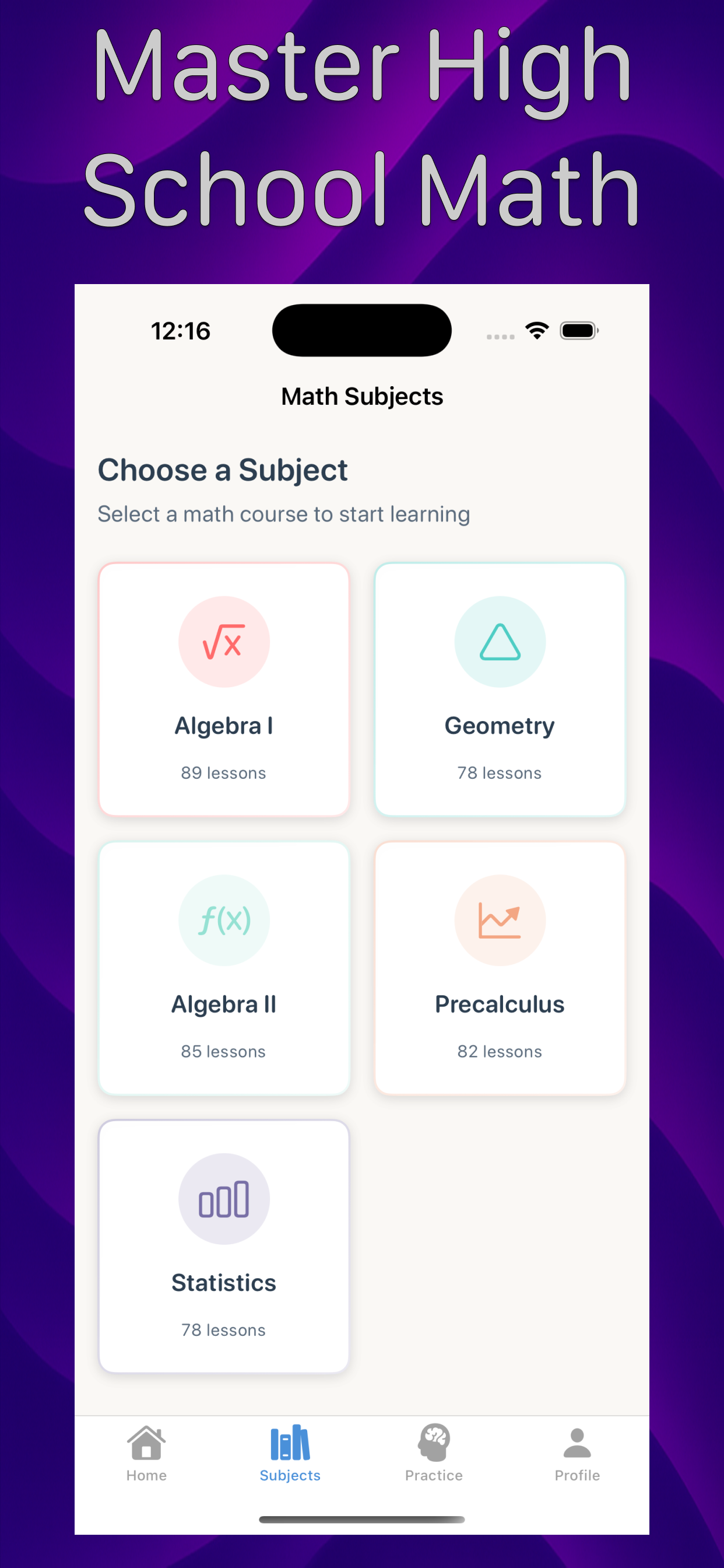 Math Hero: High School Math Tutor - Main product screenshot demonstrating key features and user interface