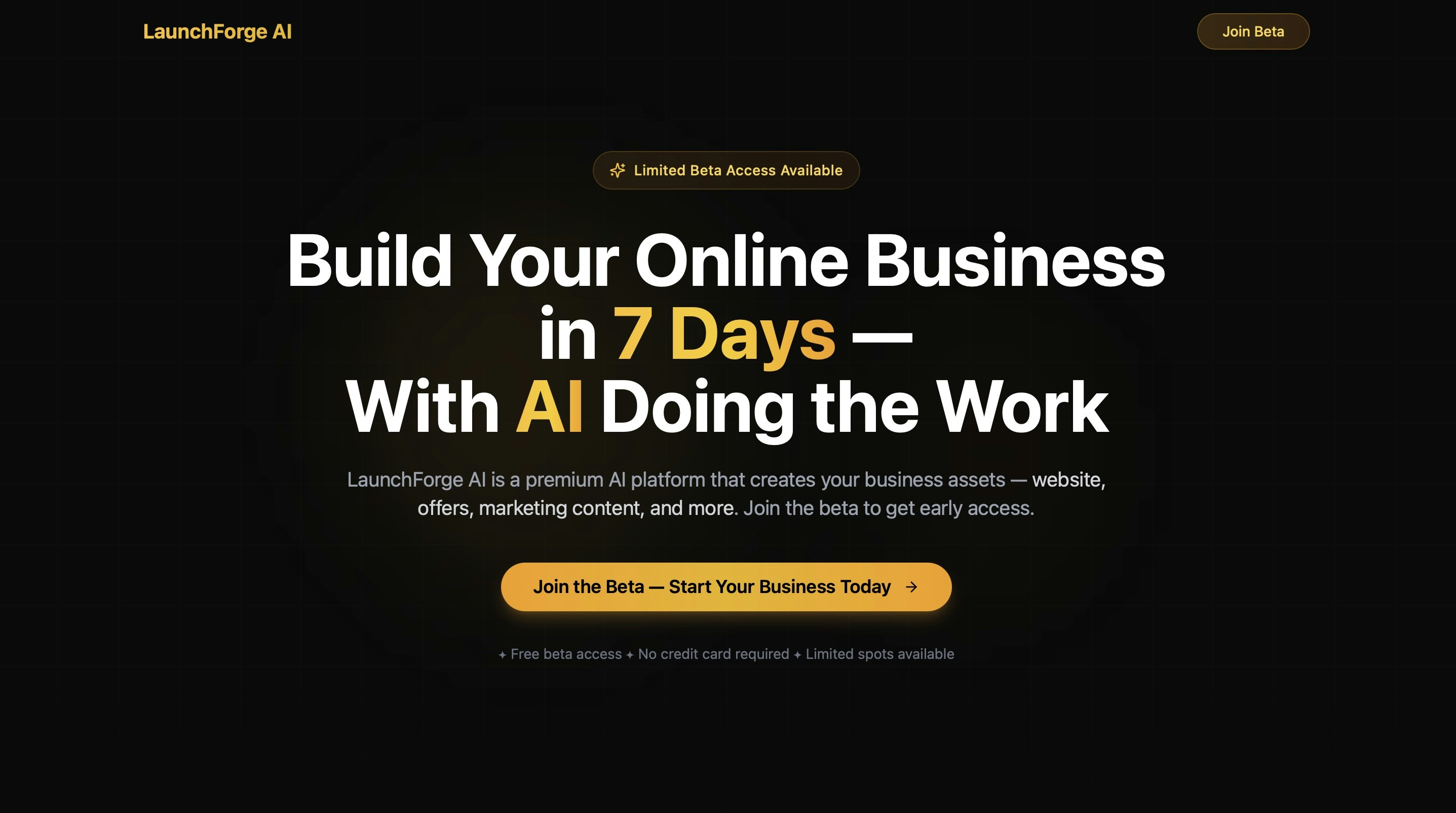 LaunchForge AI - Main product screenshot demonstrating key features and user interface