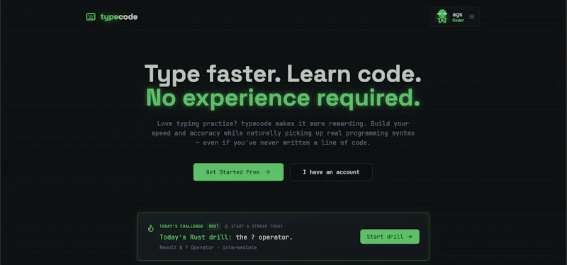 typecode — Learn to Code by Typing screenshot 1