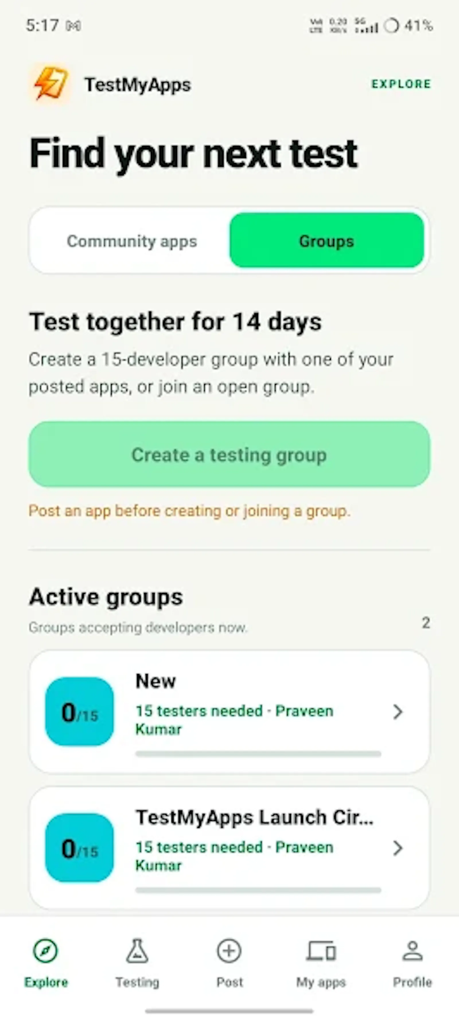 TestMyApps - Get 12 testers for 14 days screenshot 2