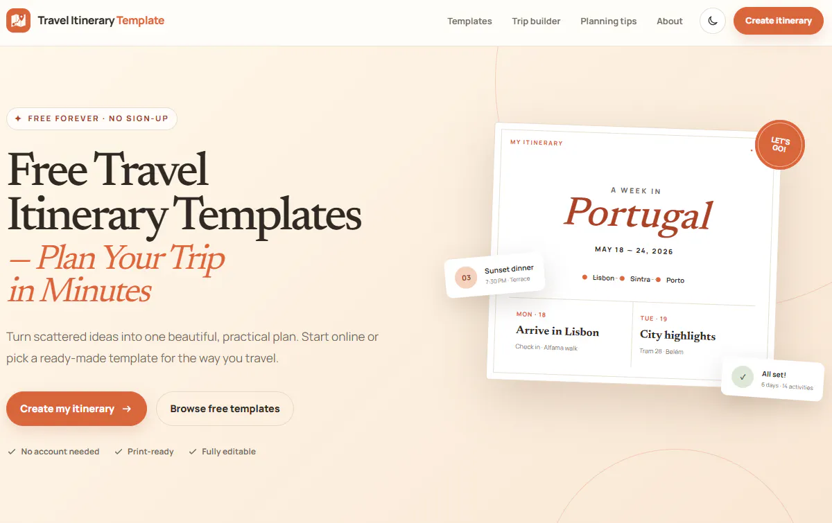 Travel Itinerary Template gallery image