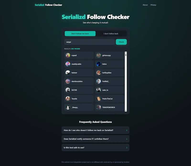 Serializd Follow Checker screenshot 3