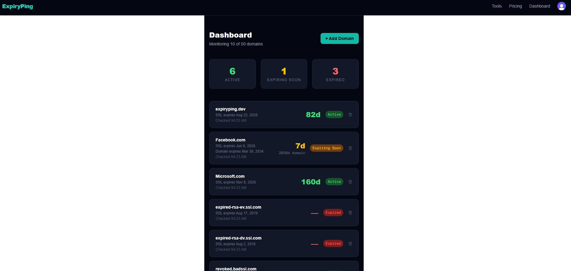 ExpiryPing SSL Certificate Monitoring gallery image