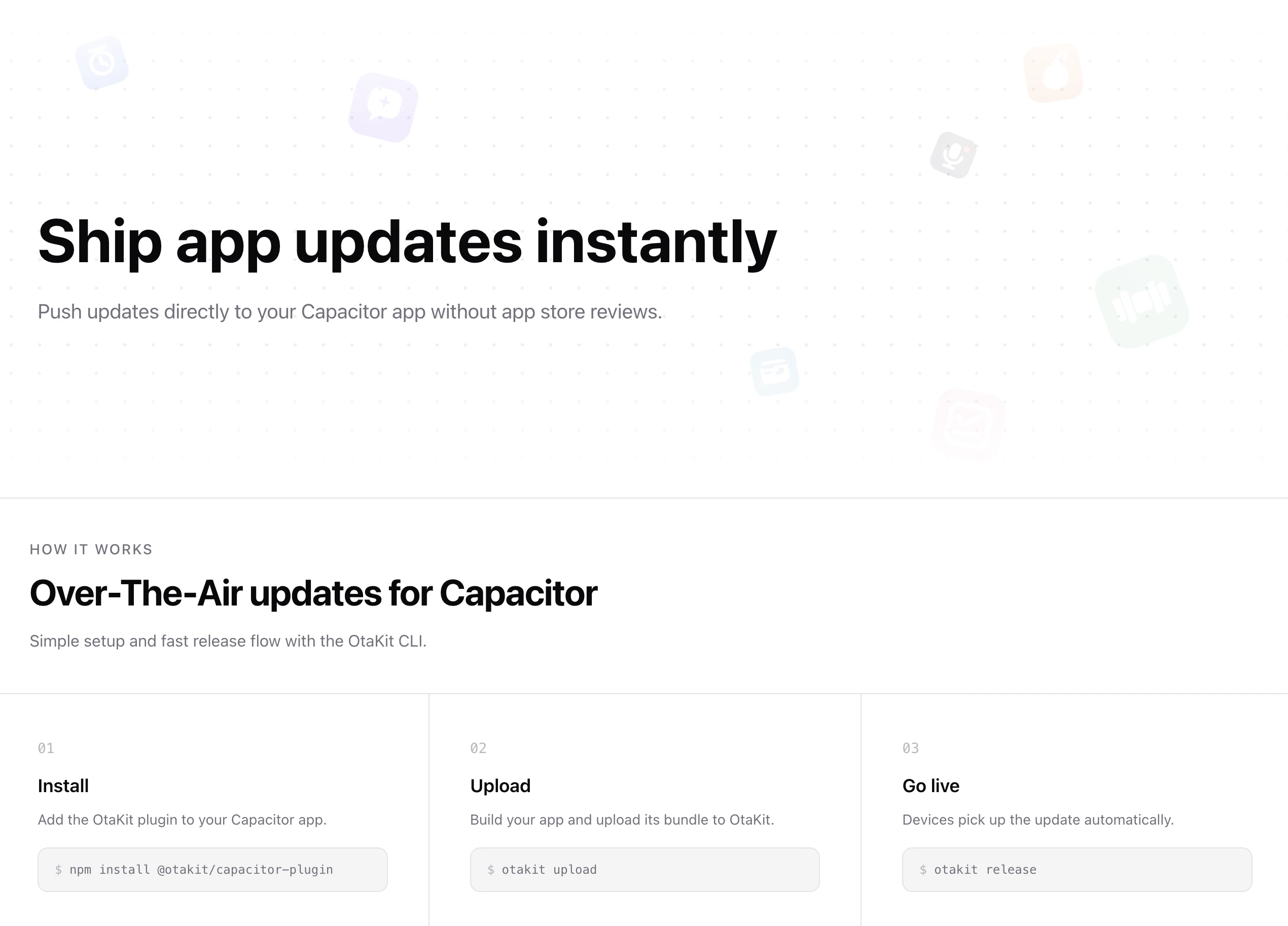 OtaKit — Live updates for Capacitor apps screenshot 1