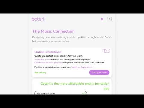 startuptile Coteri-Online invitations with curated music playlists