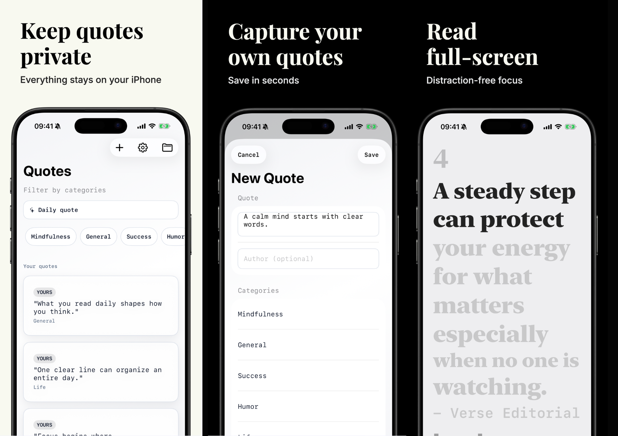 Verse – My Quotes - Main product screenshot demonstrating key features and user interface
