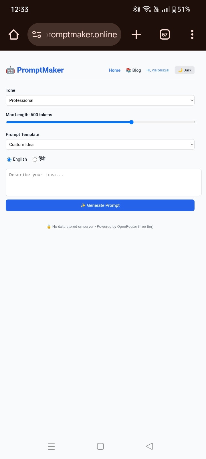 AI Prompt Maker - Main screenshot showing features and interface