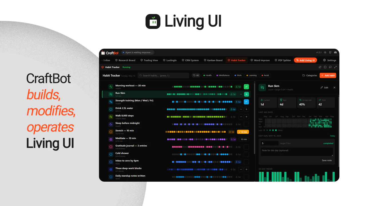 CraftBot with Living UI screenshot 1