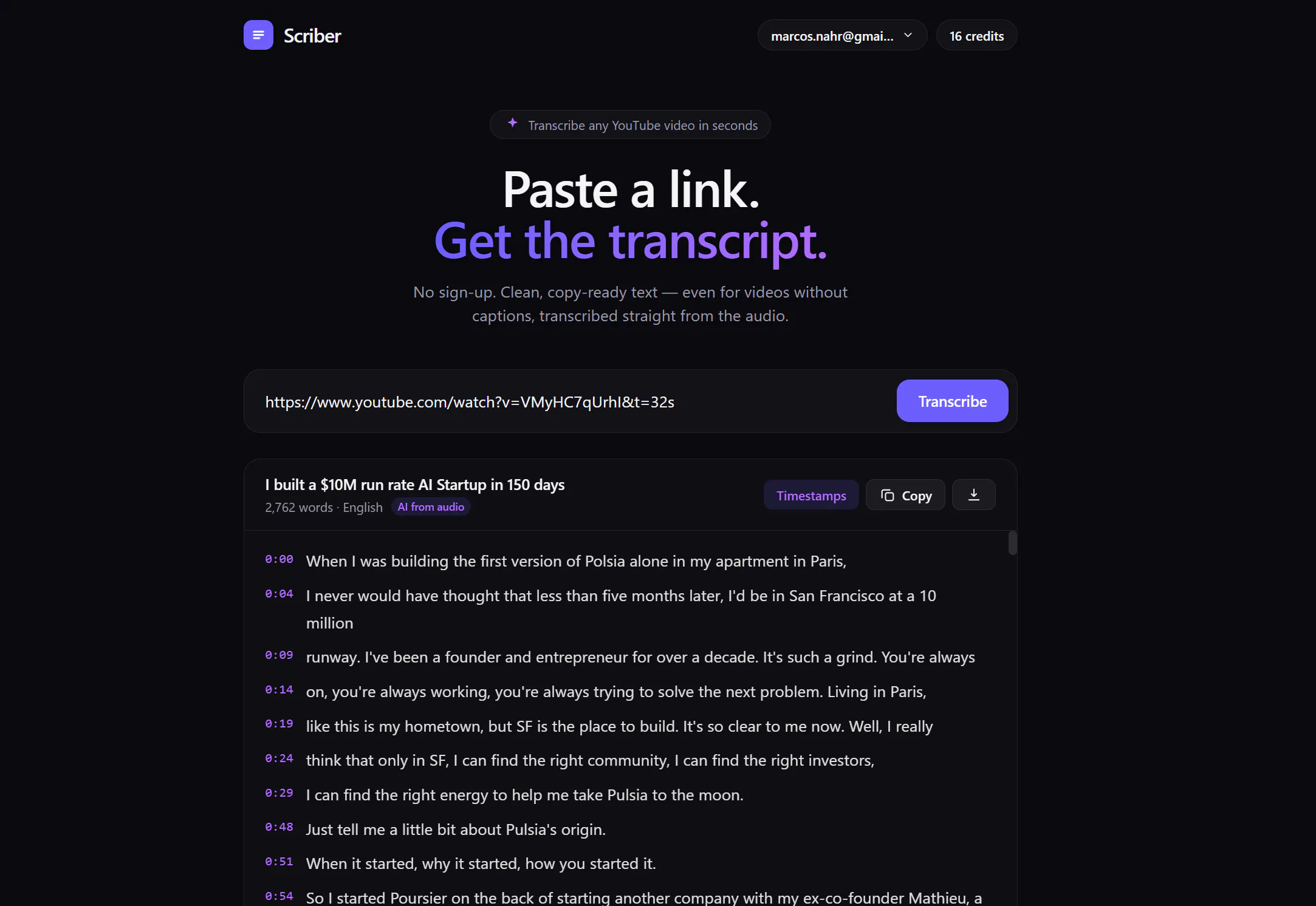 Scriber — YouTube transcripts, instantly 截图 3