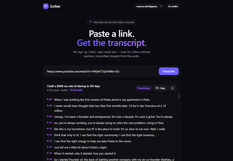 Scriber — YouTube transcripts, instantly screenshot 3