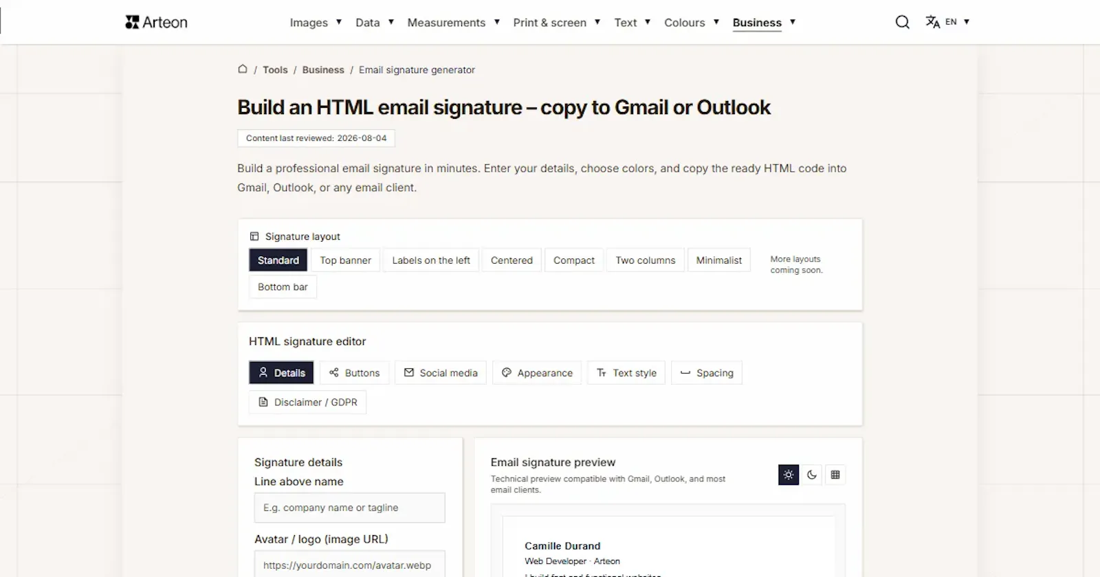 Free HTML email signature generator screenshot 1