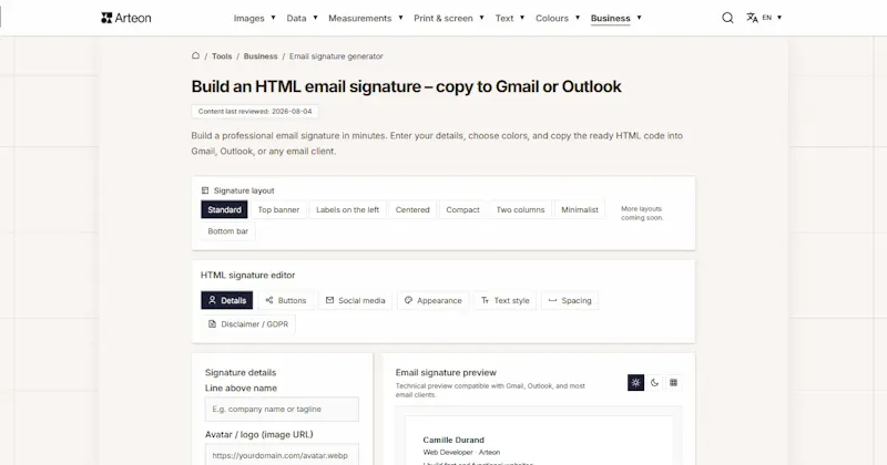 Free HTML email signature generator screenshot 1