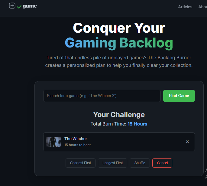 gameyap Backlog Burner - Screenshot 3 preview