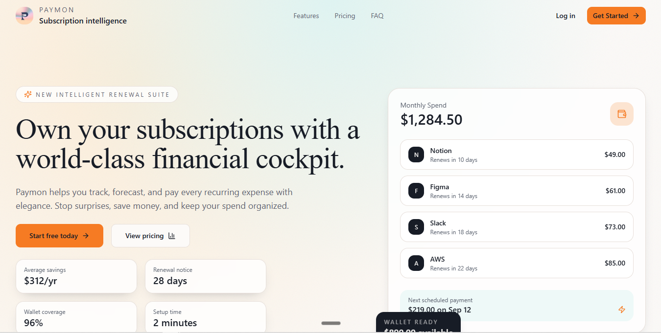 Paymon - Main product screenshot demonstrating key features and user interface