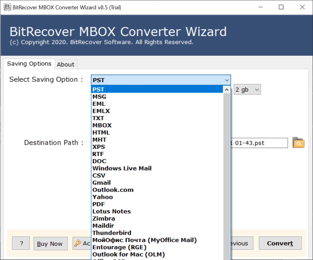 BitRecover MBOX to PST Converter  - Screenshot 2 showing product features and functionality