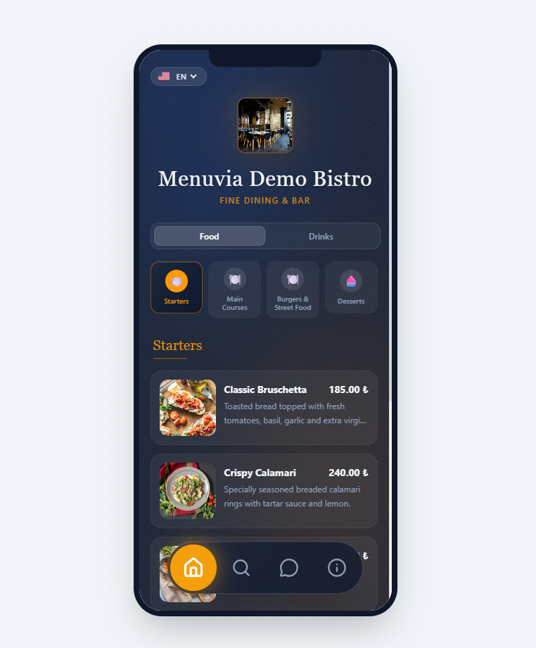 Menuvia - Screenshot 2 showing product features and functionality