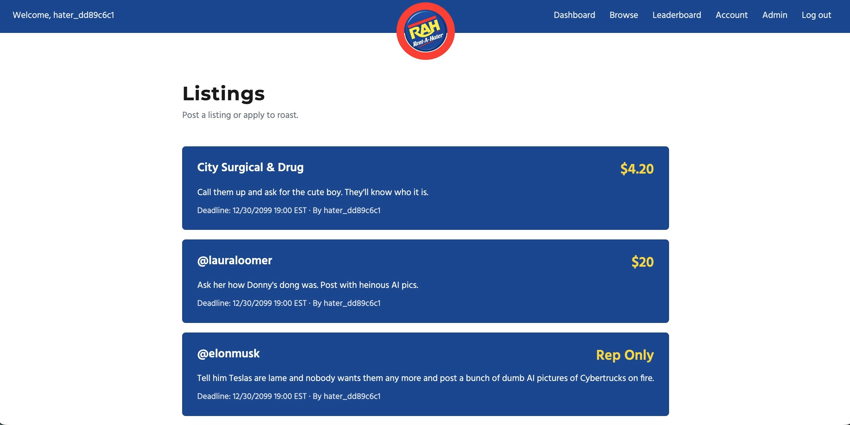 Rent-a-Hater - Screenshot 2 showing product features and functionality