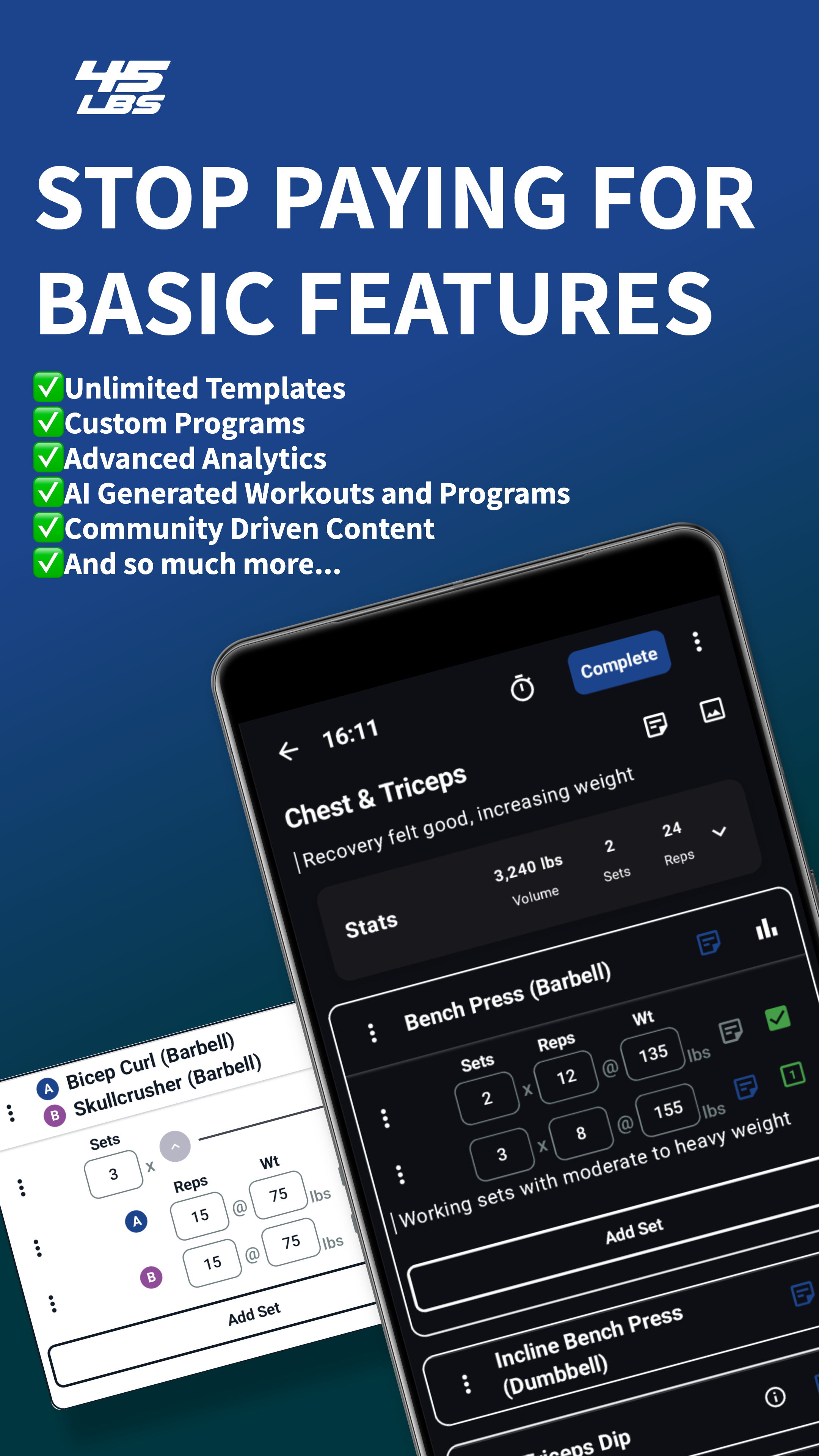 45lbs AI Workout Tracker - Complete fitnessplatform - AI, Community, Analytics media 1