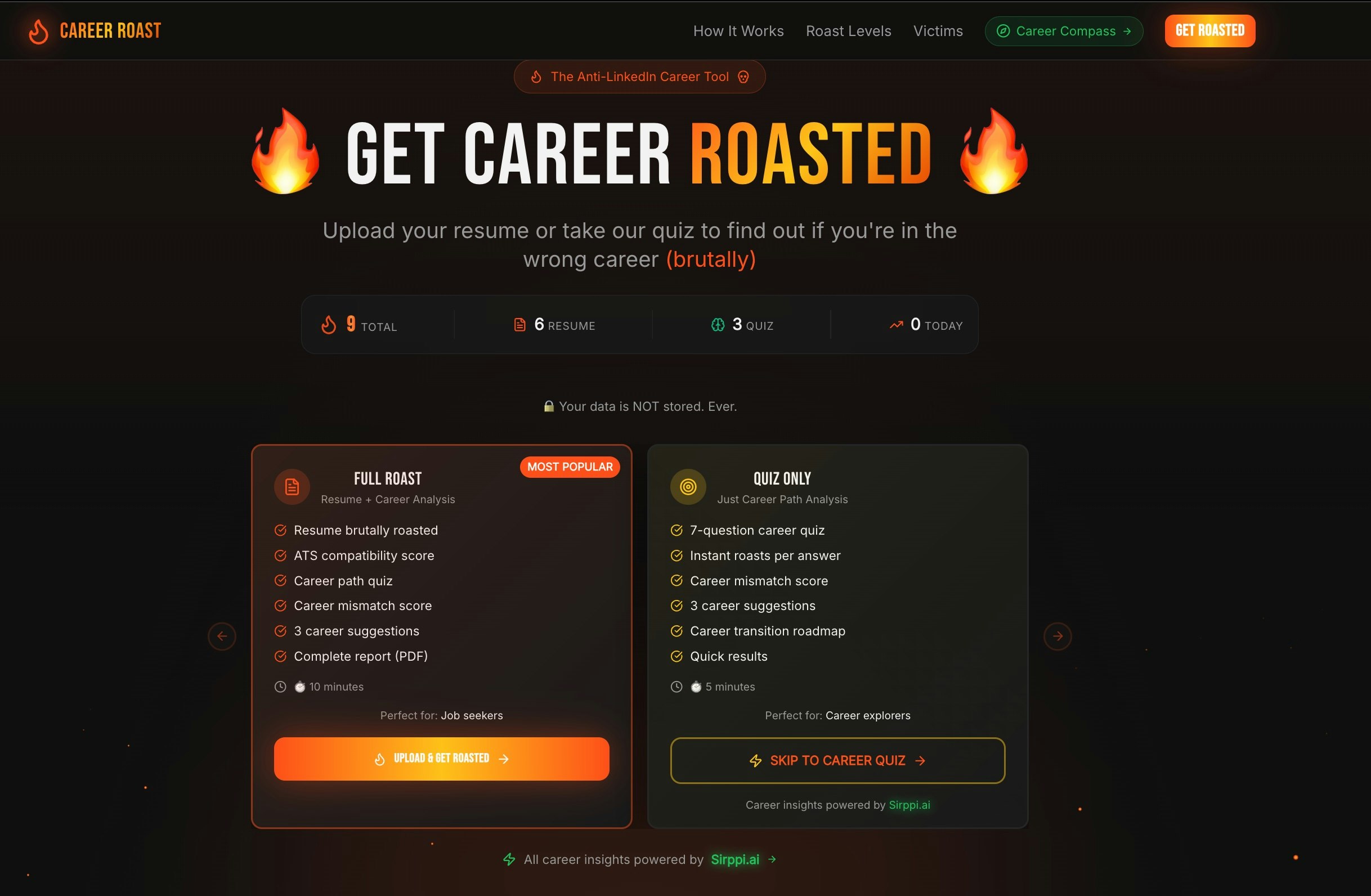 Career Roast - Main product screenshot demonstrating key features and user interface