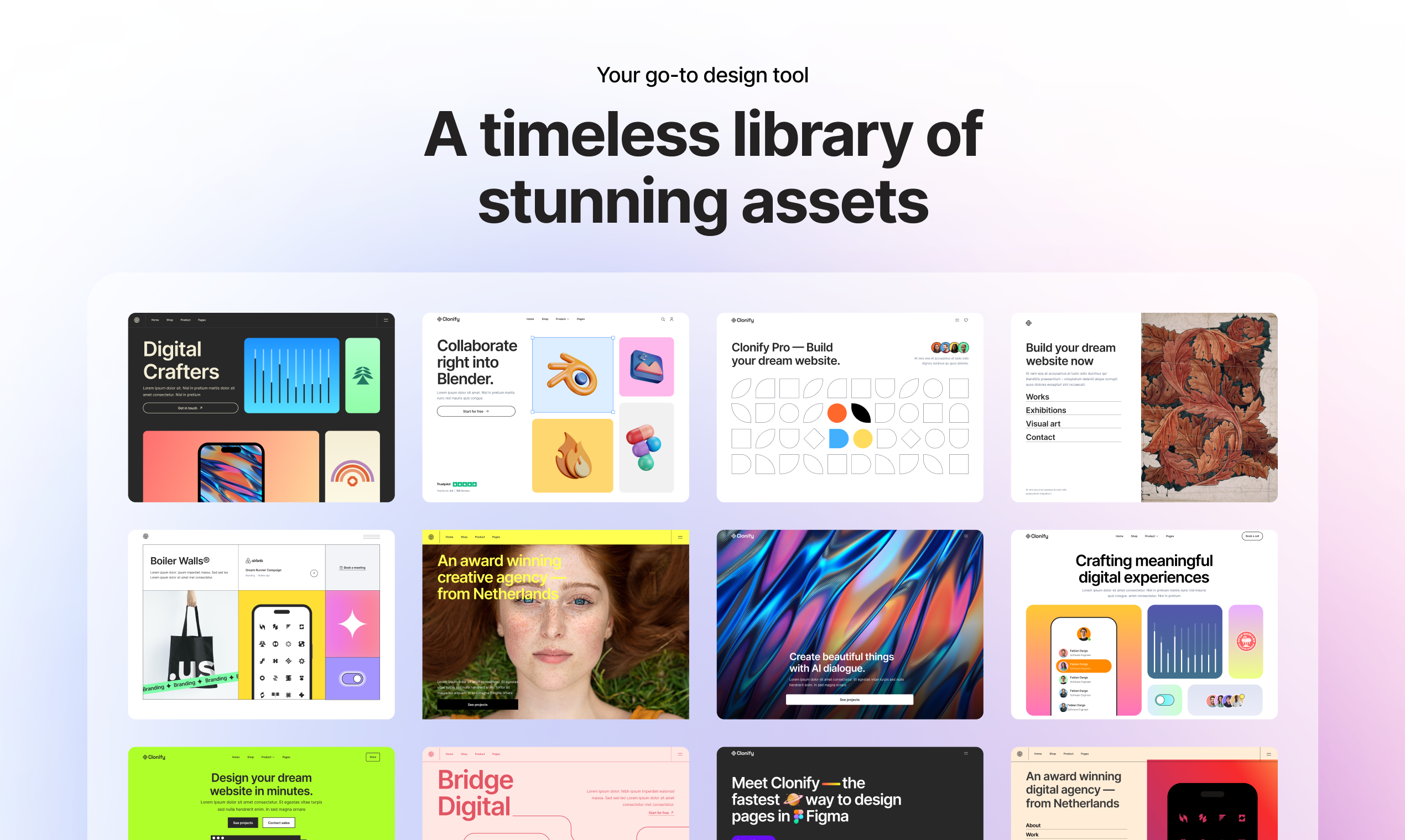 Mídia 2 de Clonifique o plug -in figma - Navegue e copie layouts 1k, wireframes e ativos