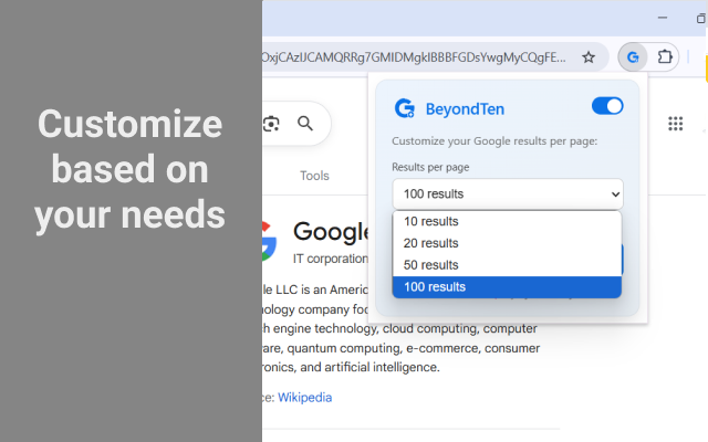 Beyondten -100 Google検索結果 - ページごとに最大100個のGoogle検索結果をシームレスに取得します。メディア2