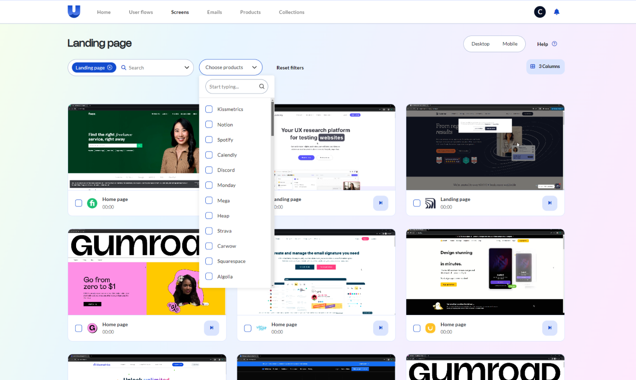 Userflows 2.0 - Ürün Kütüphanesi Kullanıcı akışları, ekran görüntüleri ve e -postalar medya 4