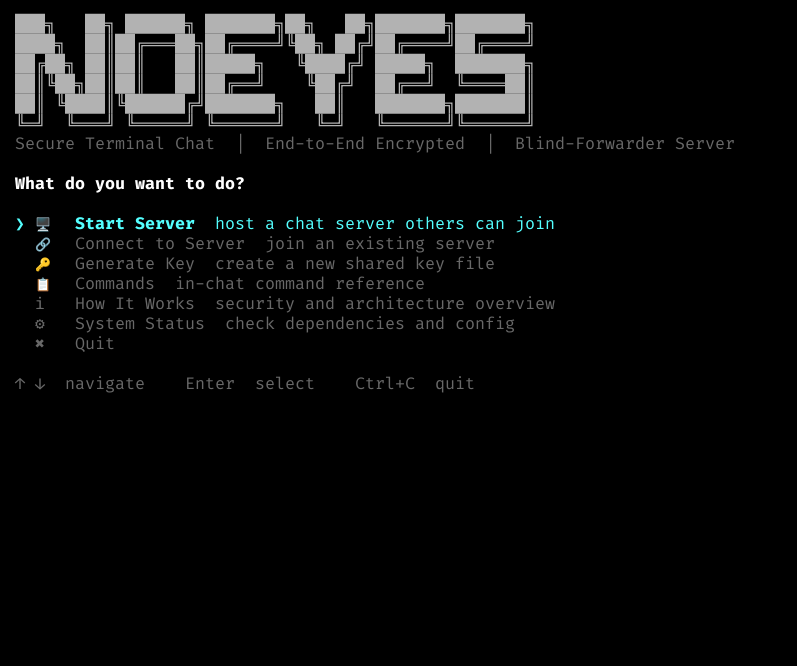 NoEyes – Blind E2EE Terminal ChatGitHub gallery image