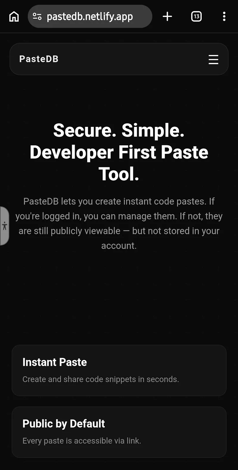 PasteDB screenshot 2