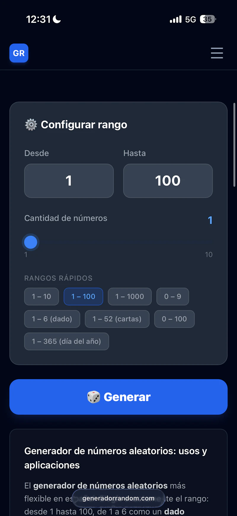 GeneradorRandom.com screenshot 2