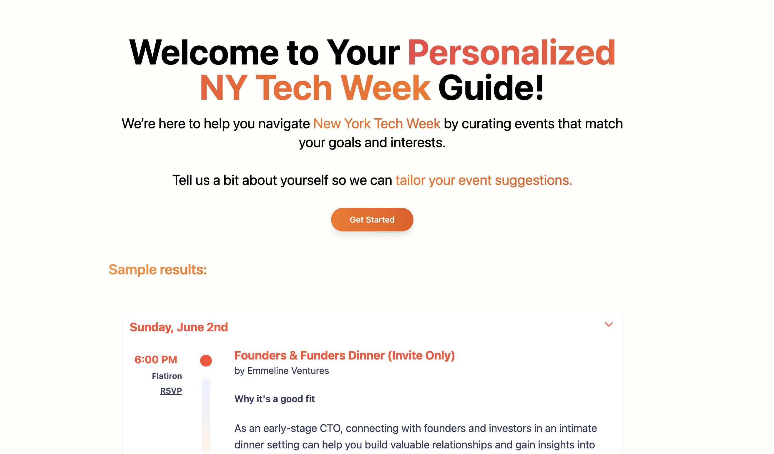 startuptile AI Event Matcher for NY Tech Week-Get a tailored schedule based on your goals & interests