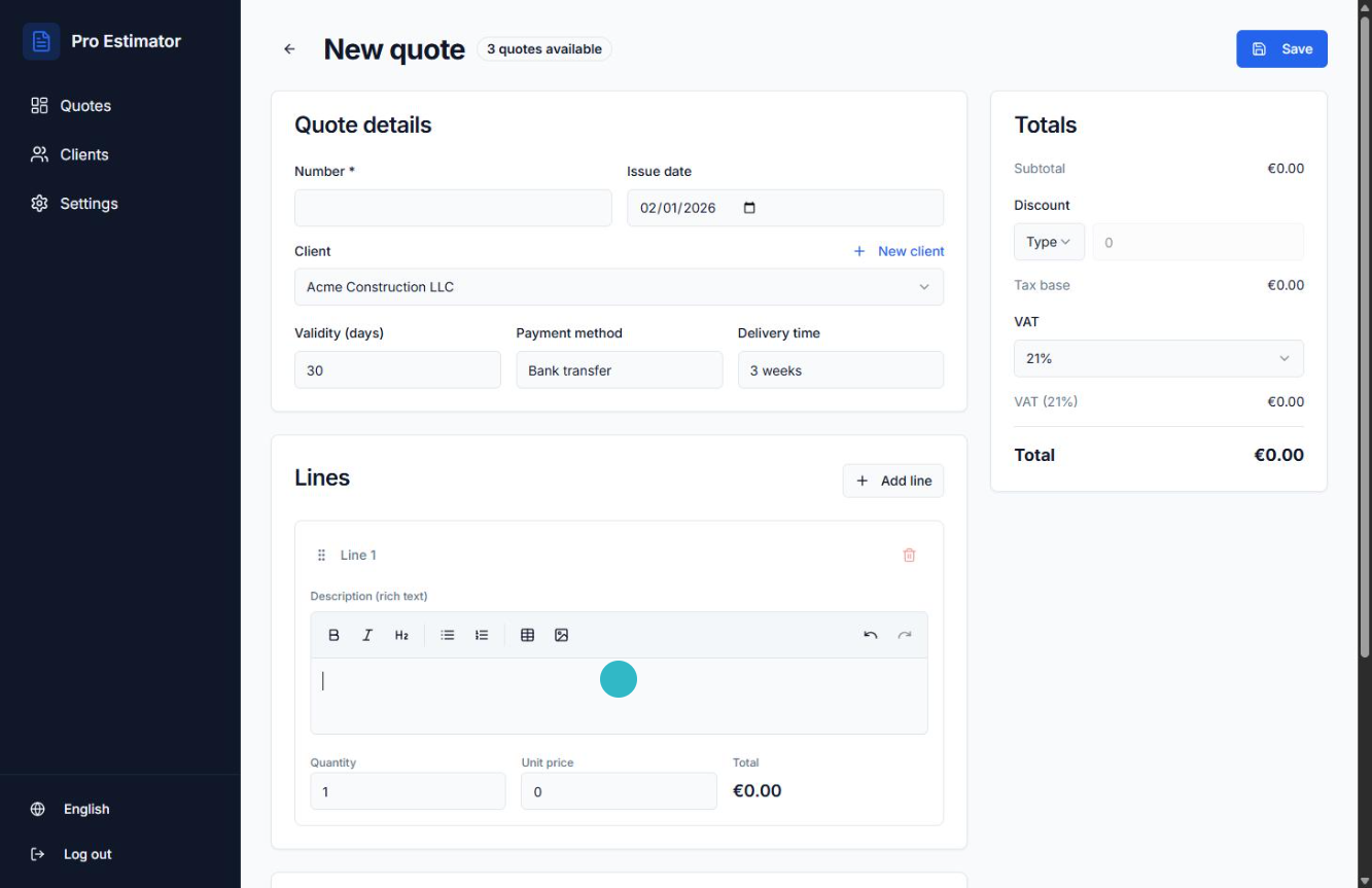 Professional Estimator - Screenshot 2 showing product features and functionality