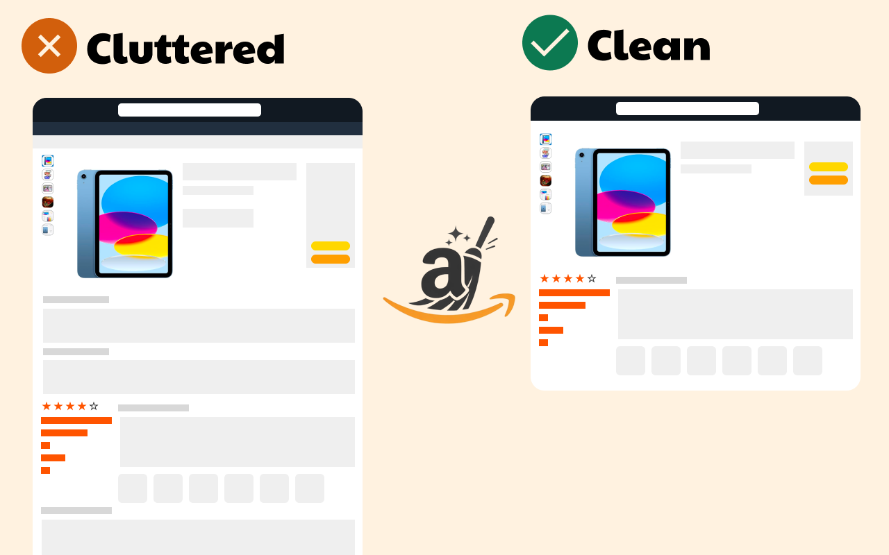 Declutter Amazon - Focus Mode - Main product screenshot demonstrating key features and user interface