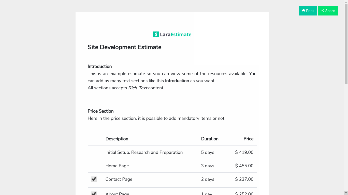 LaraEstimate gallery image