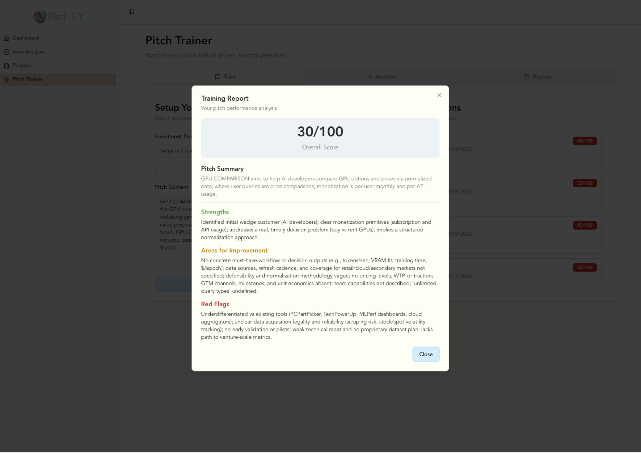 PitchFit - Screenshot 5 showing product features and functionality