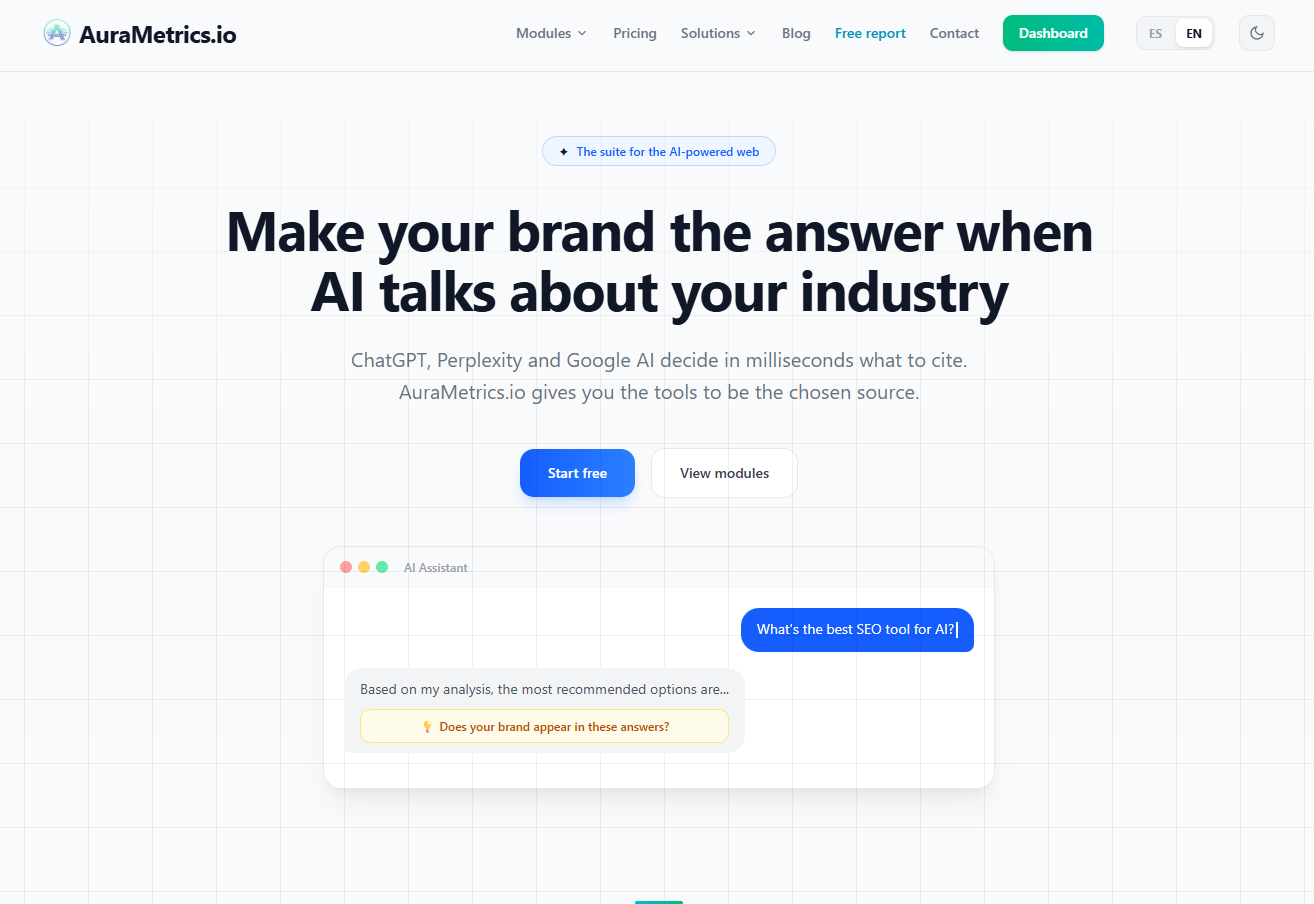 AuraMetrics - Main product screenshot demonstrating key features and user interface