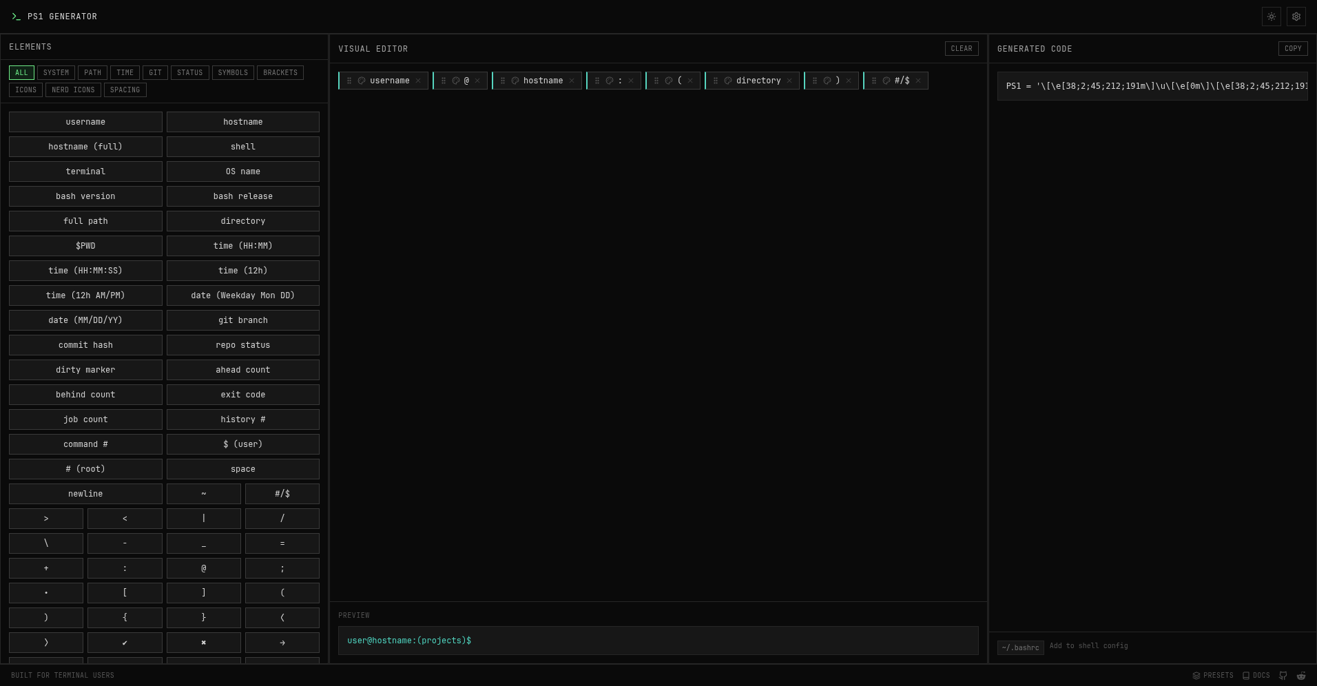 Minimalist Bash Prompt Generator gallery image