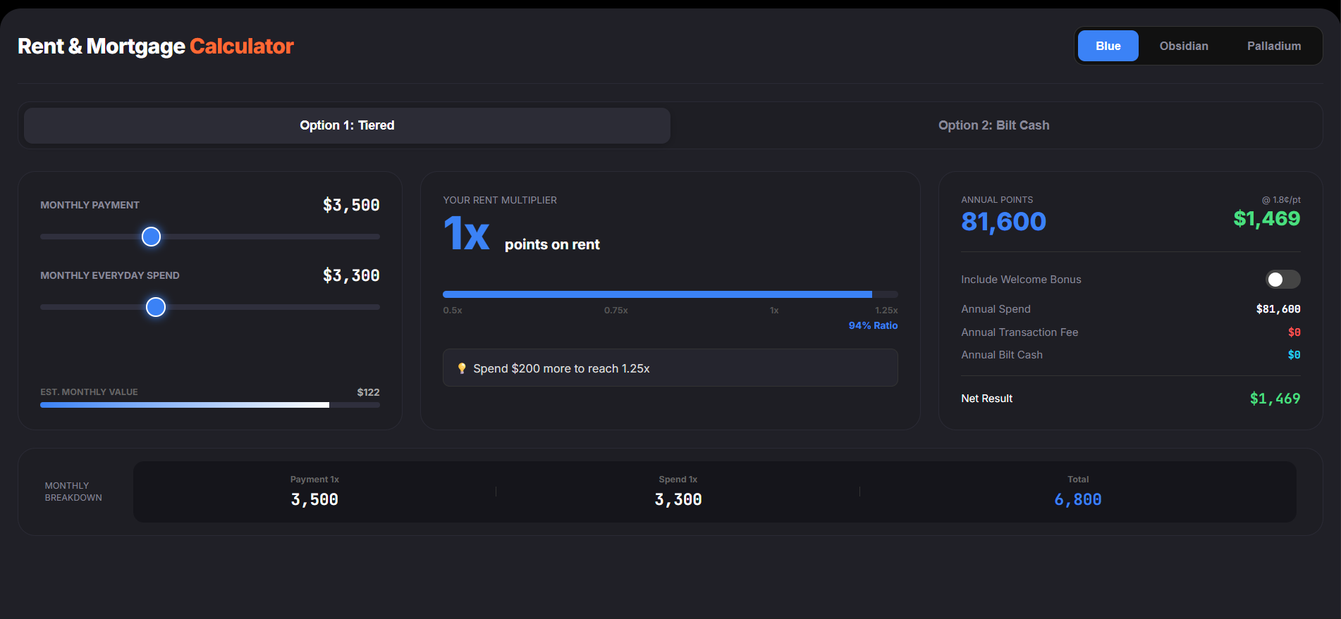 Bilt 2.0 rewards calculator gallery image