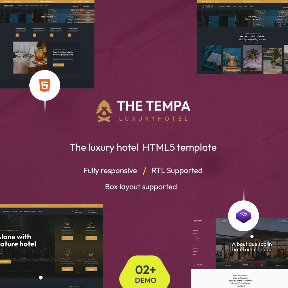 Tempa -Luxury Hotel HTML5テンプレート - 高級ホテル、リゾート、スパの既製のHTML5テンプレートメディア1