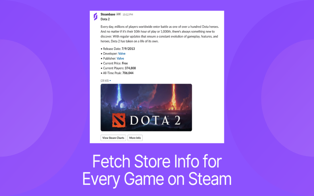 Steam Slack Bot - Изучите Steam Game Trends непосредственно с вашей рабочей области Slack медиа 2