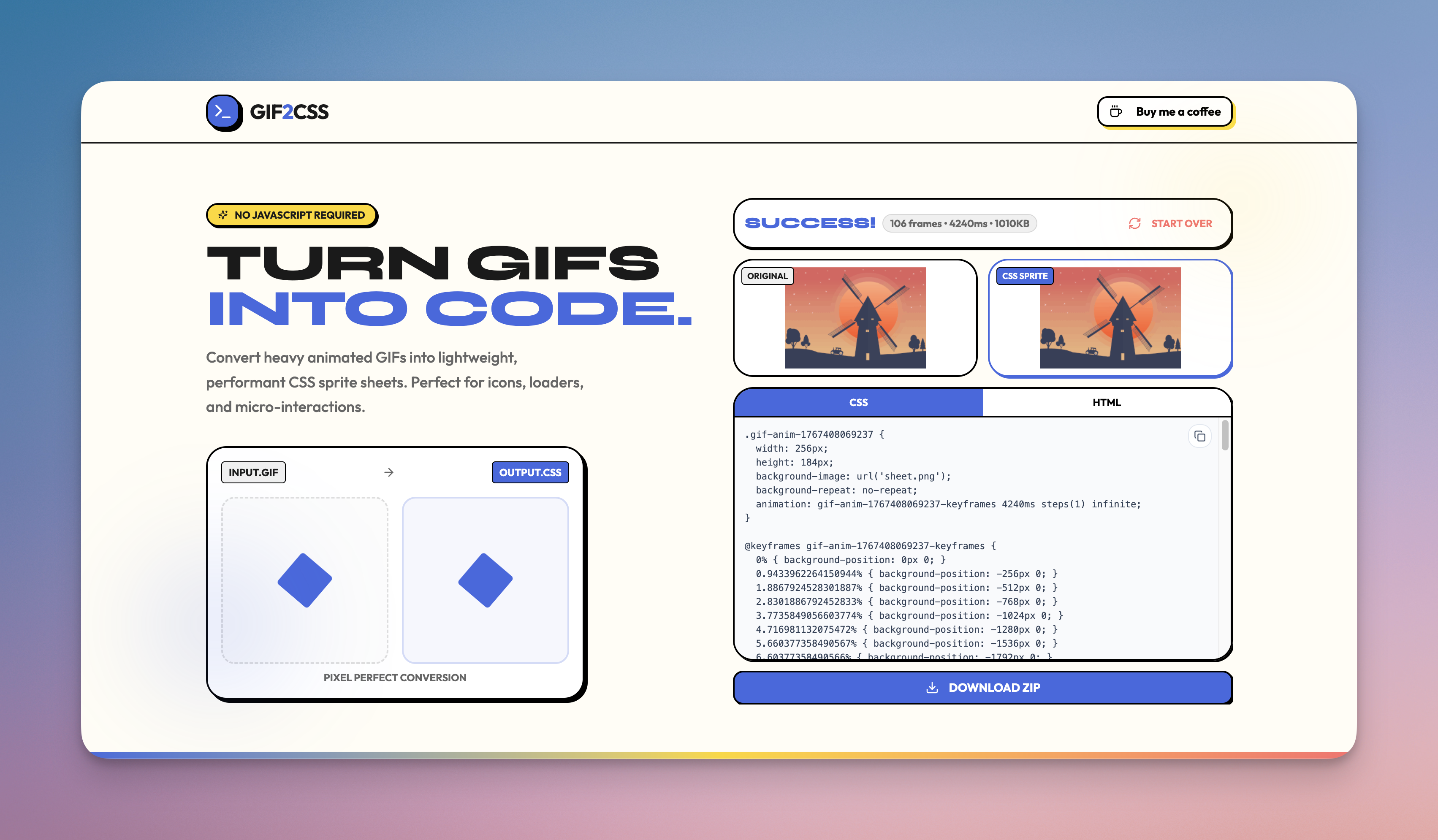 GIF2CSS - Screenshot 2 showing product features and functionality