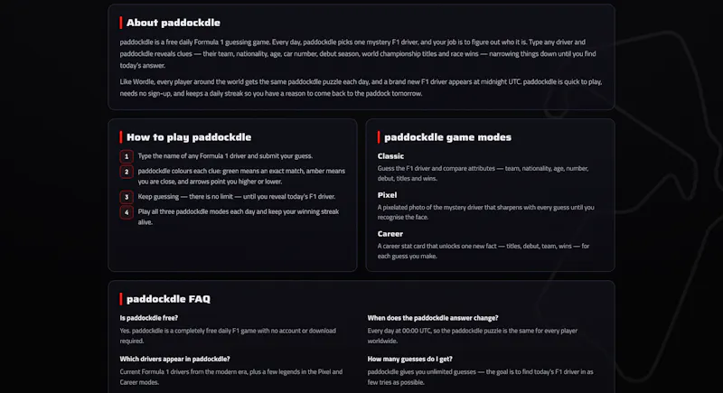Paddockdle — Daily F1 Driver Guessing screenshot 4