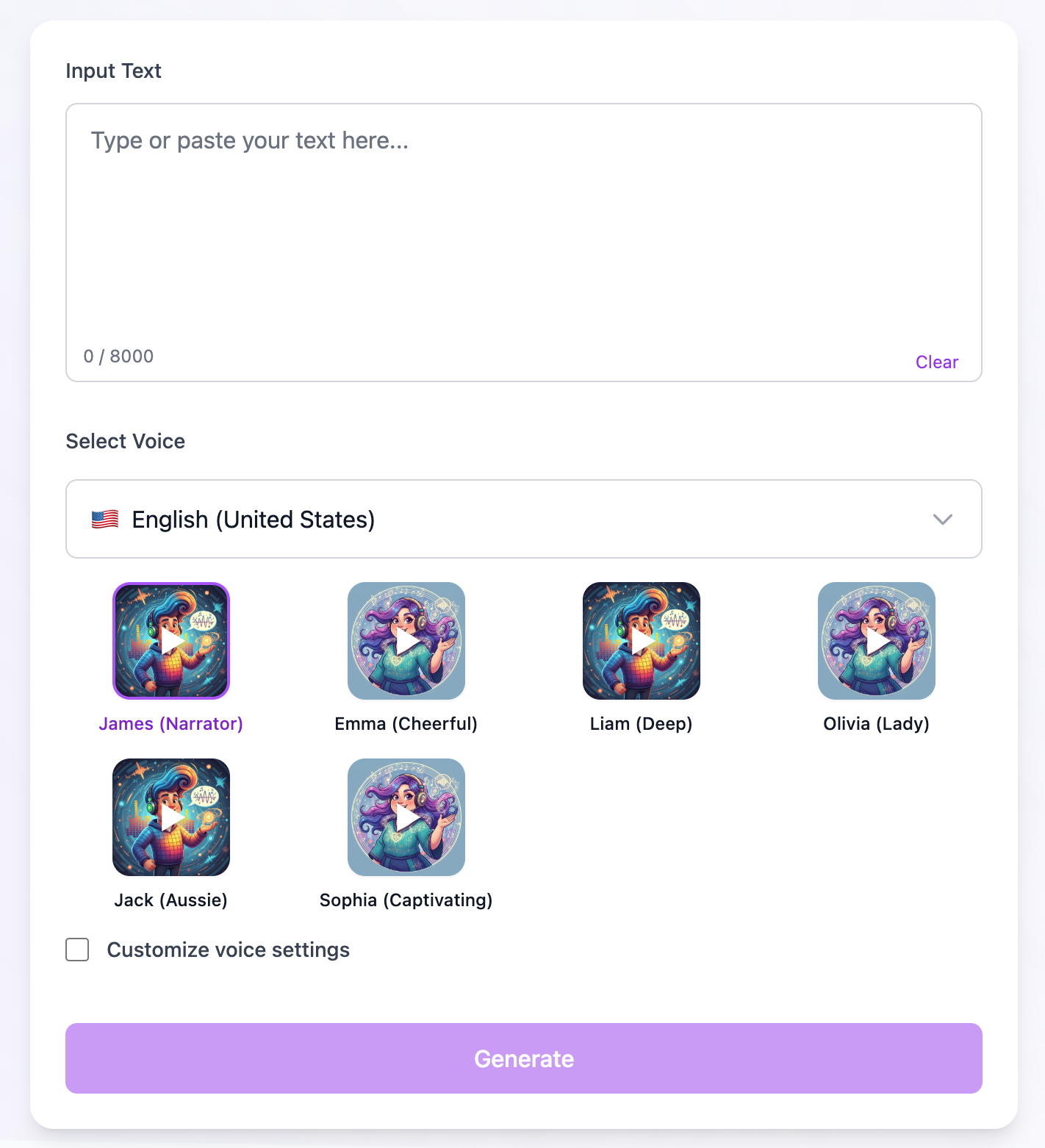 AI Voice Generator - Main product screenshot demonstrating key features and user interface