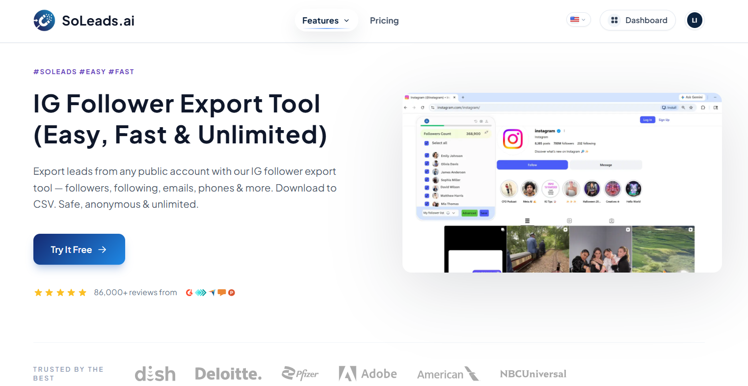 IG Follower Export Tool - SoLeads.ai gallery image