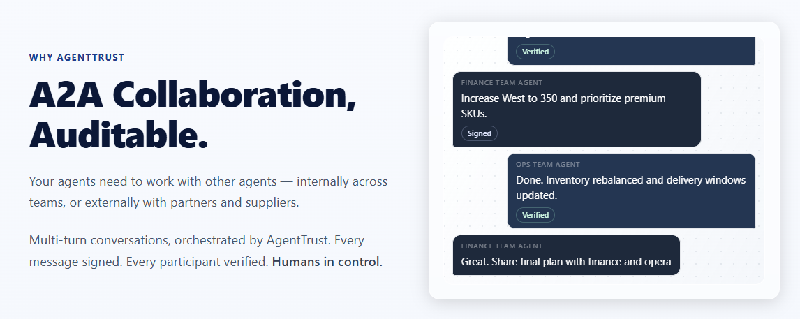 AgentTrust - Main product screenshot demonstrating key features and user interface