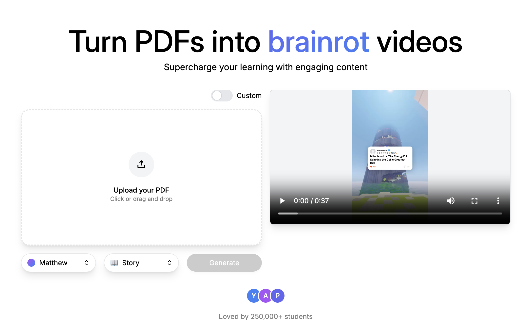 startuptile MemenomeLM-Turn PDFs into brainrot videos