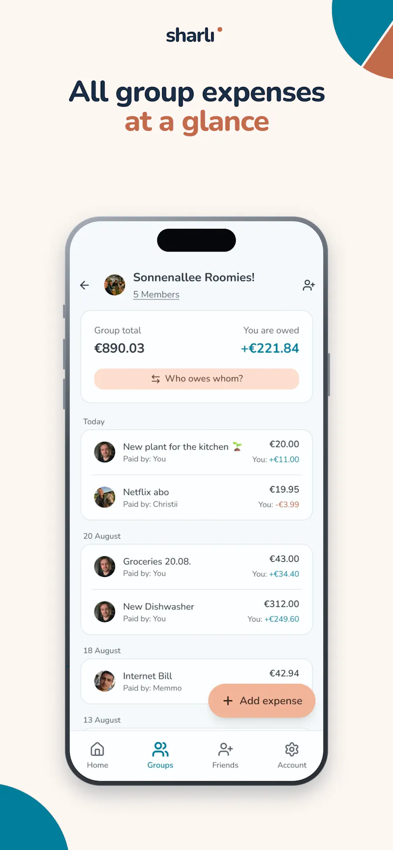 Sharli - expense splitting app screenshot 2