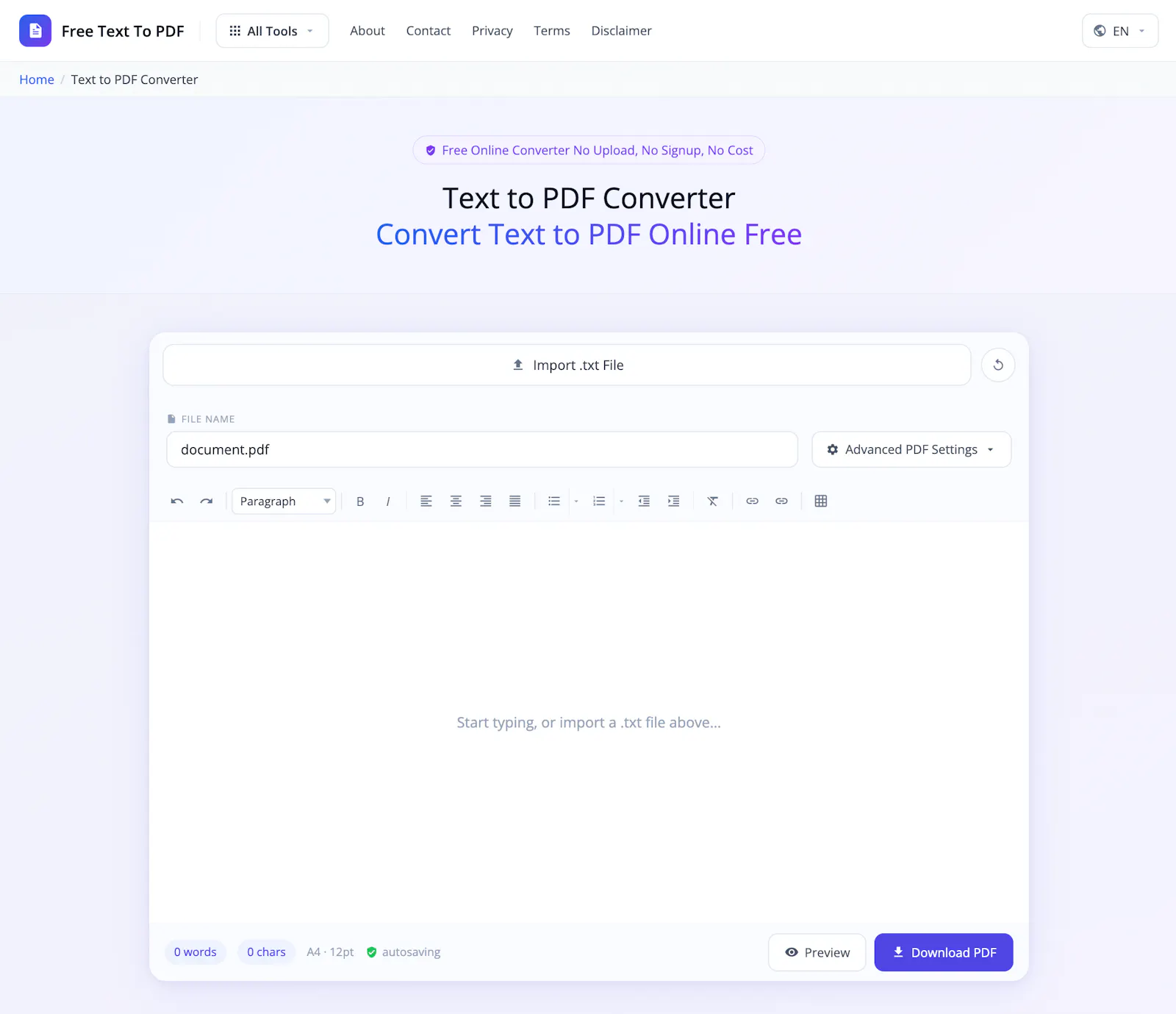 Free Text to PDF screenshot 2