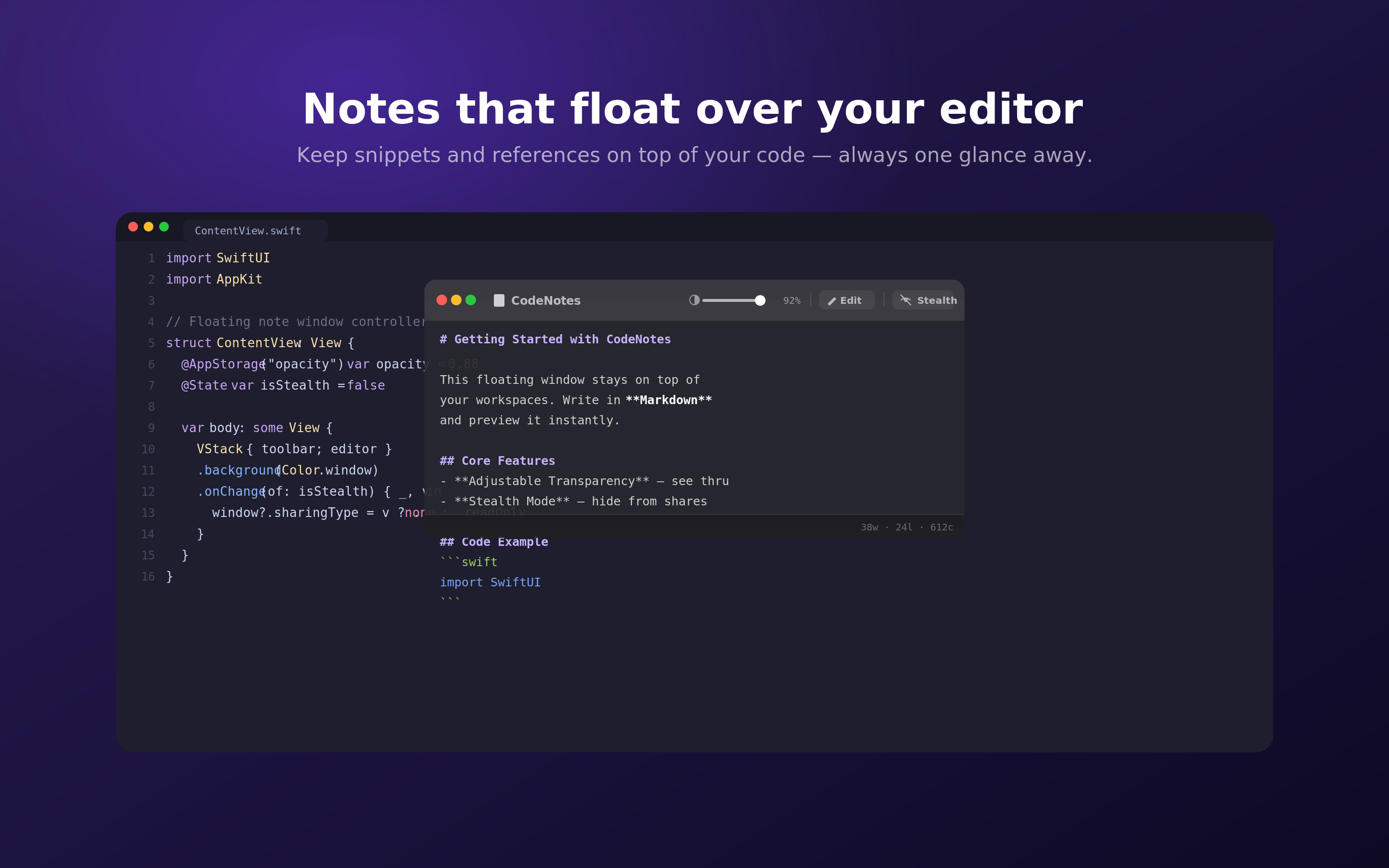 CodeNotes | The Stealth Floating Notepad gallery image